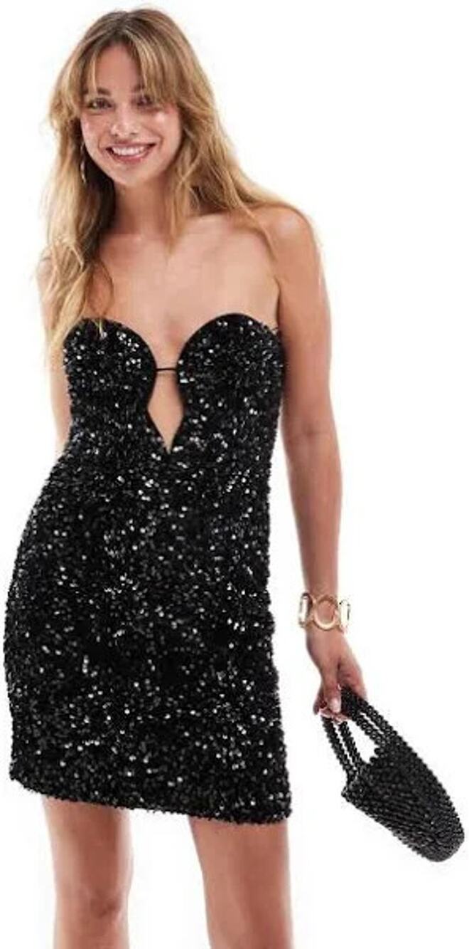 Bardot Eleni Sequined Velvet Mini Dress Black size US10